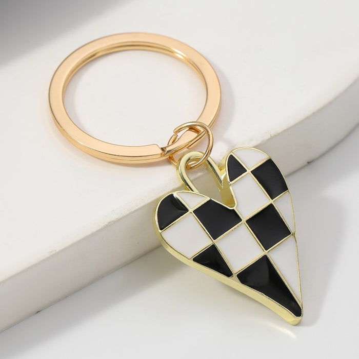 Wholesale Checkerboard Alloy Heart Devil Eye Keychain JDC-KC-RongRui070