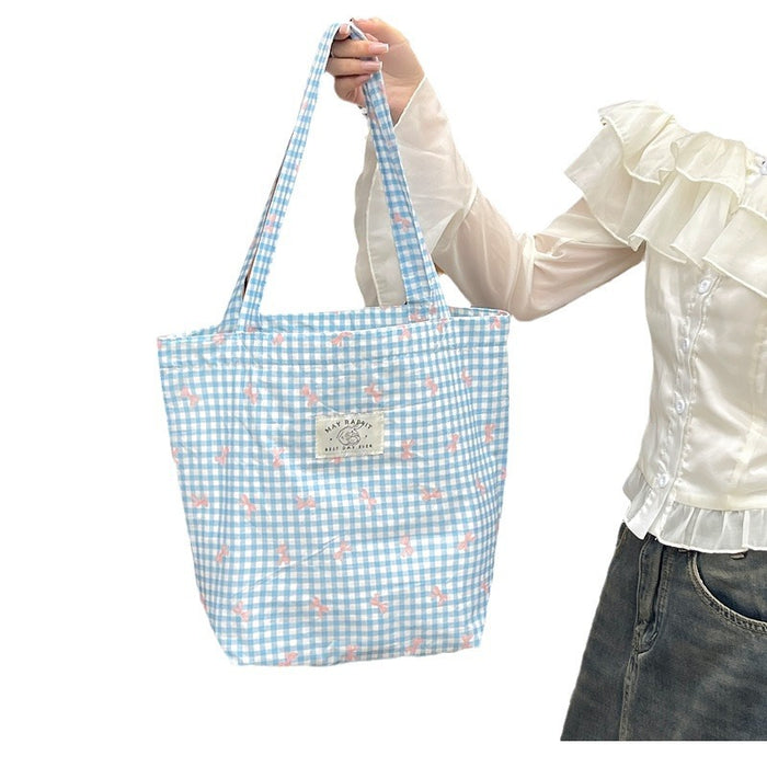 Wholesale New Checkered Bow Printed Canvas Bag Art Shoulder Bag