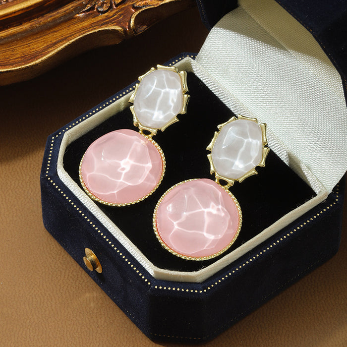 Wholesale Color blocking water ripple retro geometric circular unique light luxury design earrings wholesale