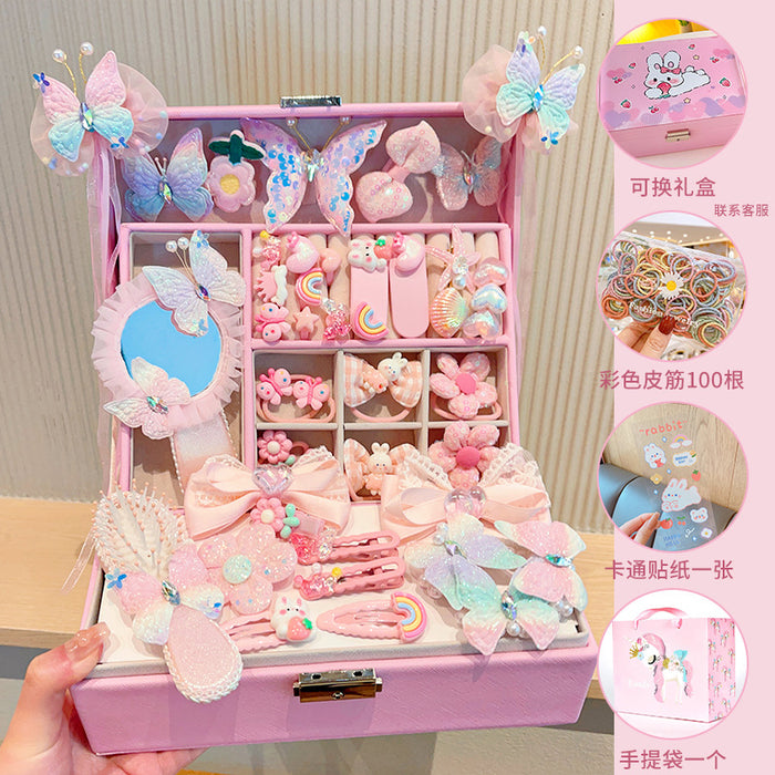 Wholesale Children' s New Headwear Girl Birthday Gift Jewelry Box Princess Girl Hair Accessories Set Gift Box Baby Hair Clip