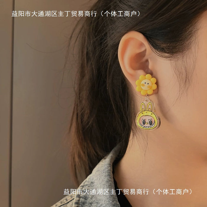 Wholesale Cute original niche cartoon flower silver needle earrings for non-pierced ears ear clip gifts