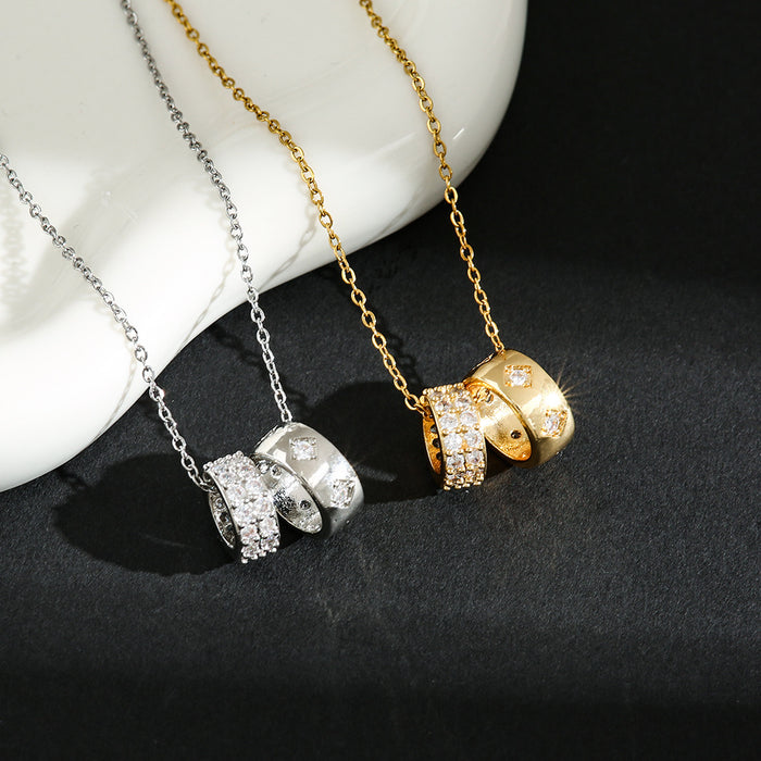Wholesale Sparkling diamond-engraved circular titanium steel choker necklace