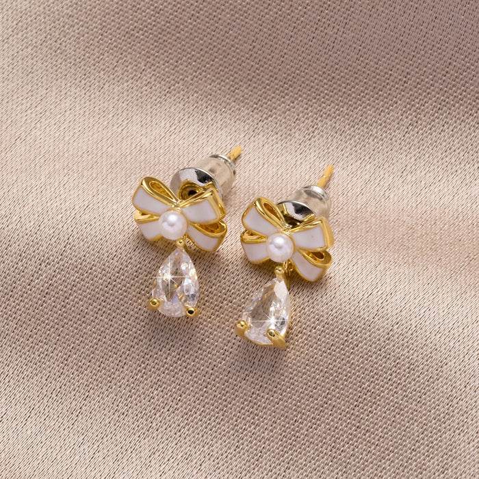 Wholesale Bow earrings Small teardrop design high-end earrings