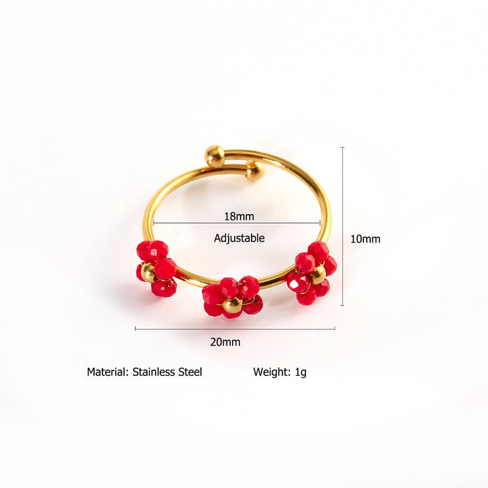 Wholesale Fashionable and minimalist stainless steel natural stone flower ring with niche design and three flower opening ring wholesale