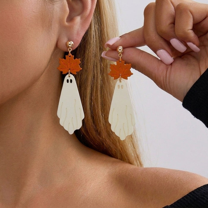 Wholesale Halloween Ghost Maple Leaf Acrylic Earrings Party Fashion Accessory