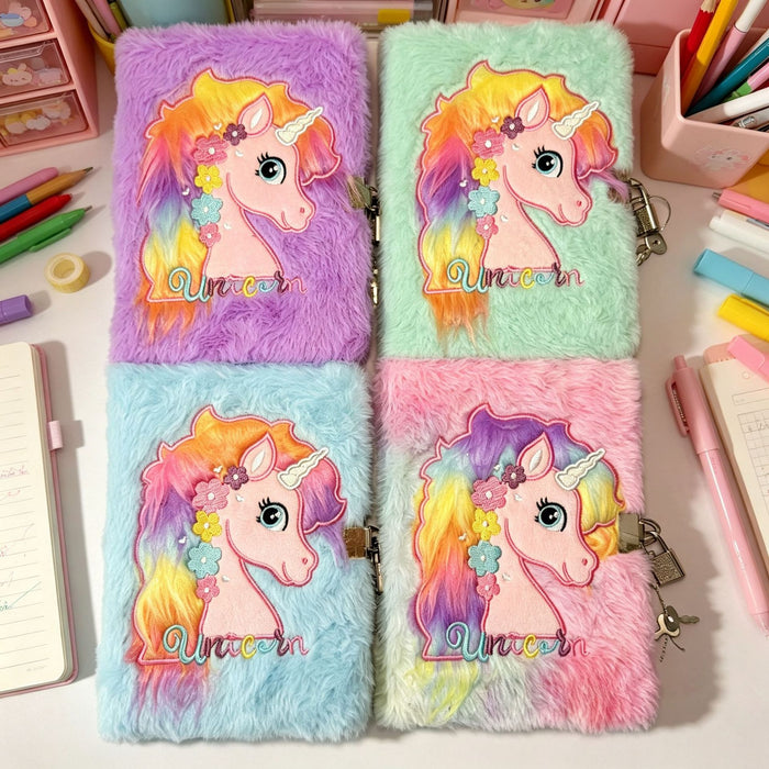 Wholesale Trendy Cartoon Unicorn Plush Notebook with Lock for Girls Teen Diary and Gift MOQ≥2