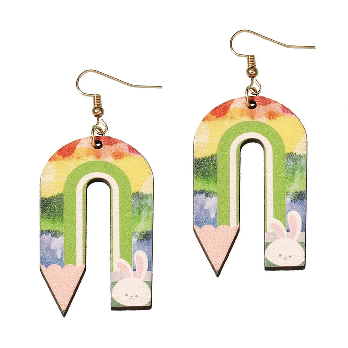 Wholesale cartoon painted bunny U-shaped earrings simple all-match niche earrings for women
