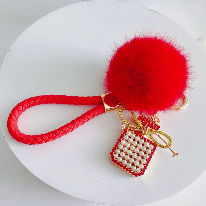 Wholesale Alloy Diamond Tassel Bow Pearl Perfume Bottle Keychain JDC-KC-ZhanLun017