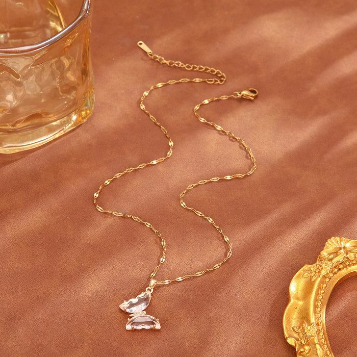 Wholesale Crystal butterfly zircon necklace, niche design, versatile collarbone chain, non fading titanium steel necklace