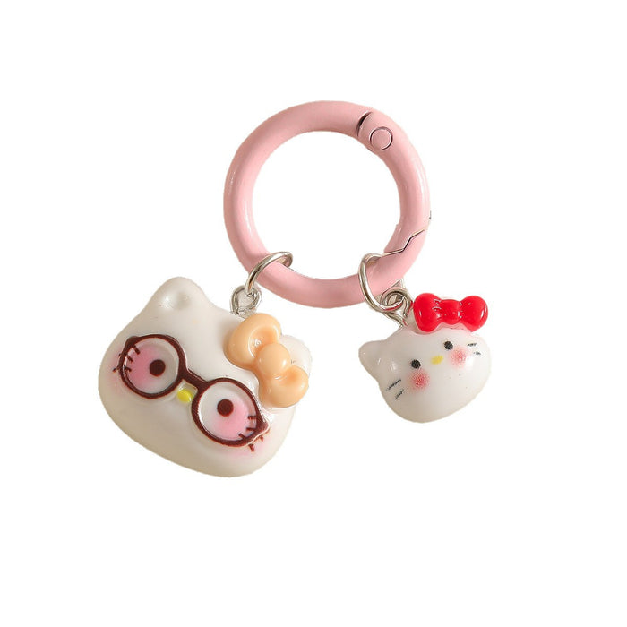 Wholesale Cartoon Cat With Bow And Glasses Resin Keychain Pendant Chic Decorative Accessory