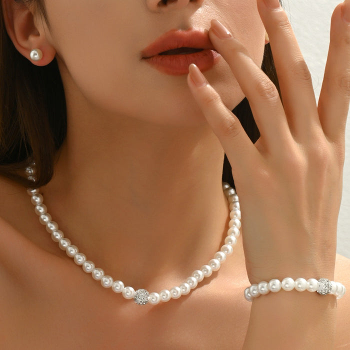 Wholesale Alloy Pearl Rhinestone Bridal Jewelry Set - 2 Piece Necklace Earrings MOQ≥2
