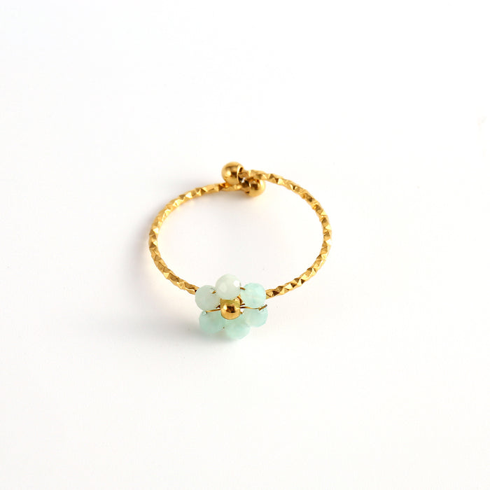 Wholesale Fashionable and minimalist stainless steel cut surface natural stone flower ring, personalized and versatile, multi-color adjustable ring
