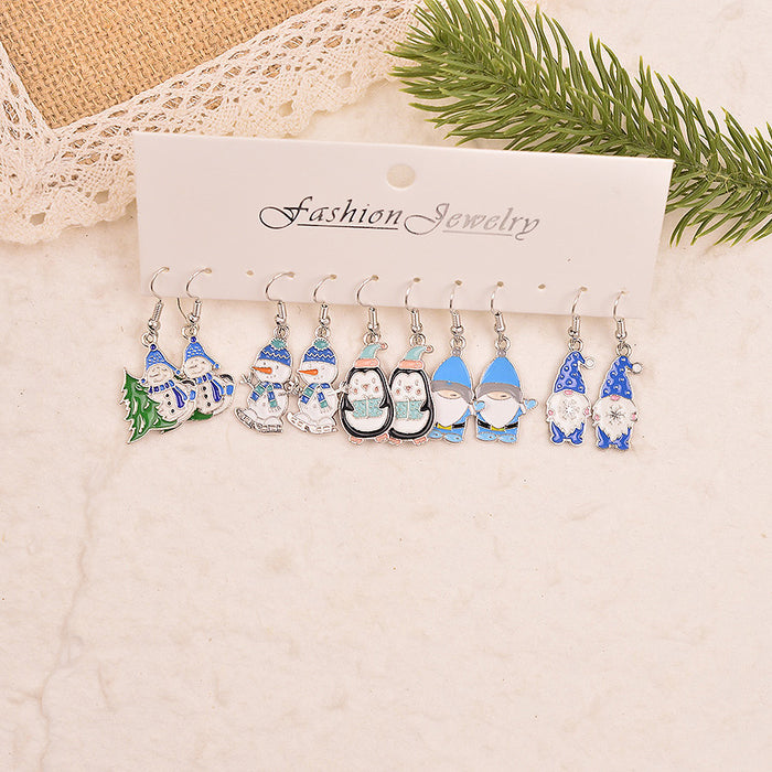 Wholesale Winter Penguin Christmas Snowman Series Earrings  Cartoon Cute Pendant Earrings