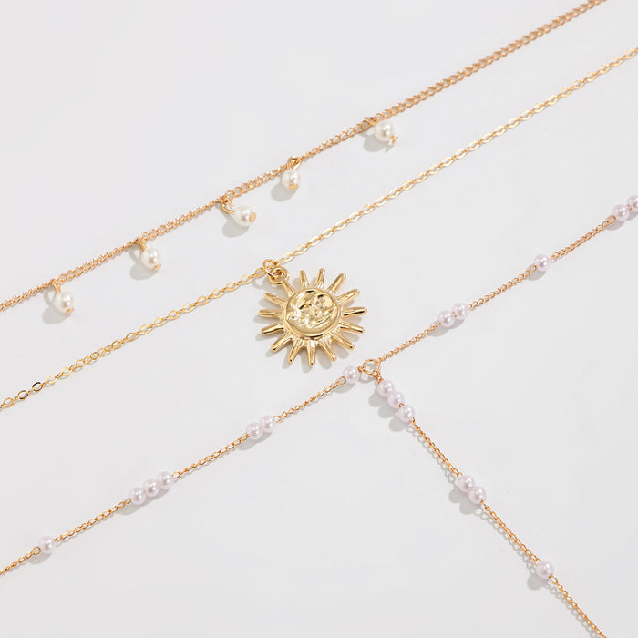 Wholesale Elegant Long Pearl Y-shaped Tassel Jewelry Simple Cross Pendant Stacked Necklace