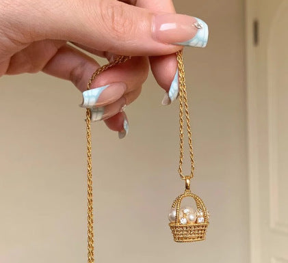 Wholesale Magic Chain Pearl Small Flower Basket Necklace Flash Diamond Clavicle Chain