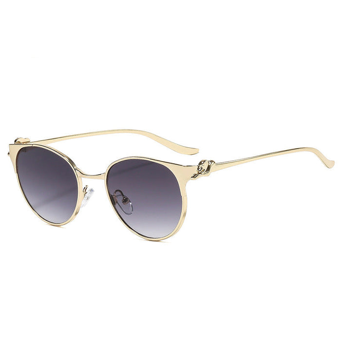 Wholesale Stylish Round Metal Frame Sunglasses for Women Gold Gray Lens UV400 Casual Driving Accessory