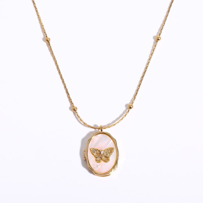 Wholesale Vintage butterfly and seashell openable photo album and frame necklace