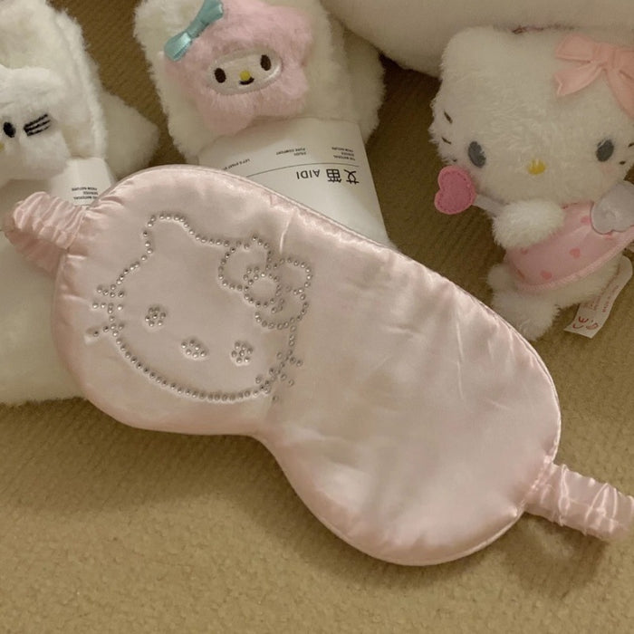 Wholesale Cartoon Cat Rhinestone Blackout Sleep Eye Mask Ice Silk Linen  Accessory MOQ≥2