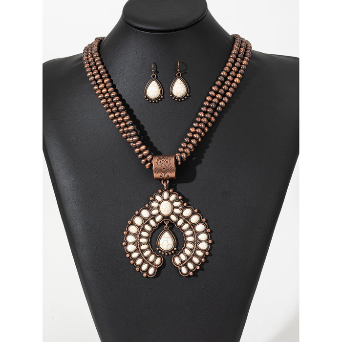 Wholesale Vintage Bohemian Turquoise Flower Earring and Necklace Jewelry Accessory