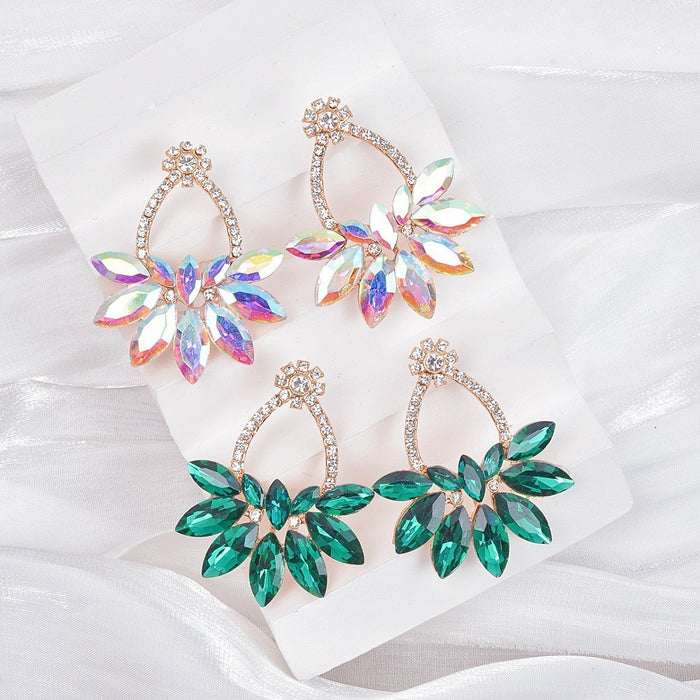 Wholesale Exaggerated fashion, high-end feel, light luxury earrings, exaggerated colorful zircon flower personalized earrings