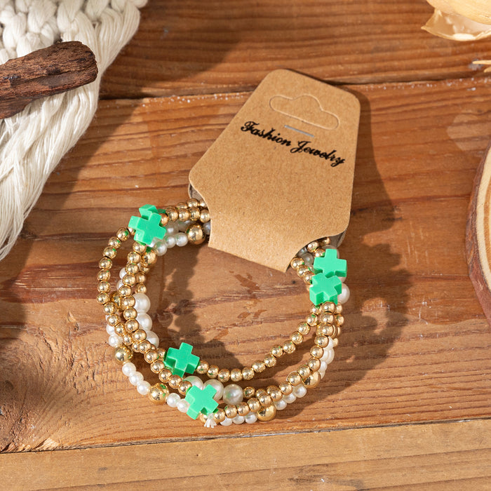 Wholesale Soft Clay Cross Bead Bracelet Suitable for Vacation  Multi-Layered Elastic String Bracelet