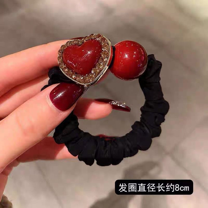 Wholesale All-match Red Love Small Intestinal Hair Loop Women' s Ball Head Peyponytail Hair Rope Headwear