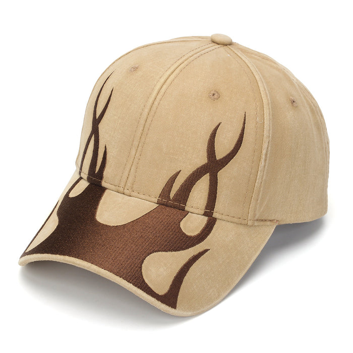 Wholesale Flame Embroidery Washed Baseball Cap Vintage Street Style Curved Brim Hats Unisex