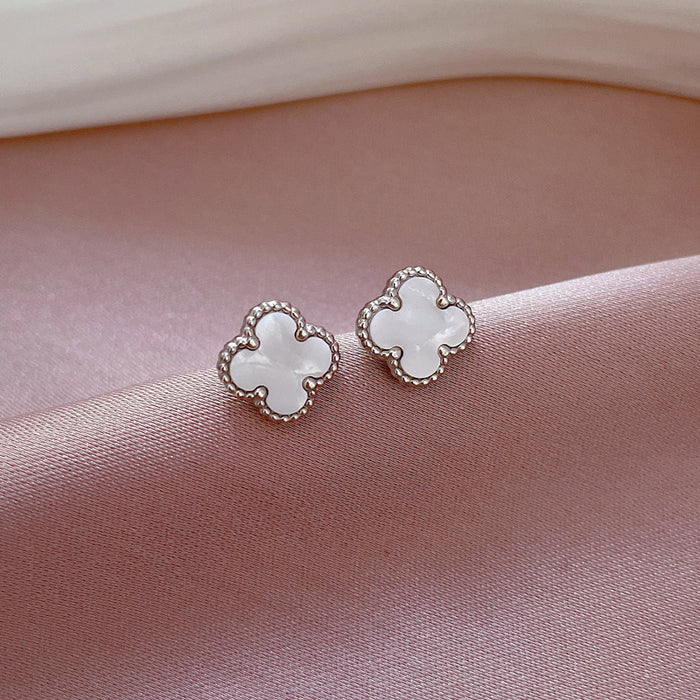 Wholesale Simple Titanium Steel Mother-of-Pearl Clover Minimalist Style Earrings JDC-ES-LG004