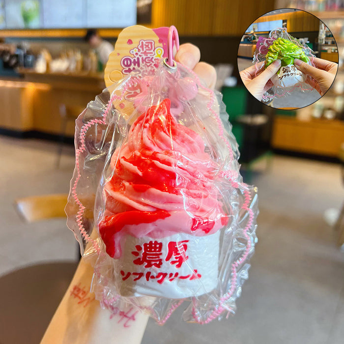 Wholesale Ice Cream Squishy Stress Relief Toy Keychain Food Grade Silicone Bag Charm Trendy Decorative Accessory