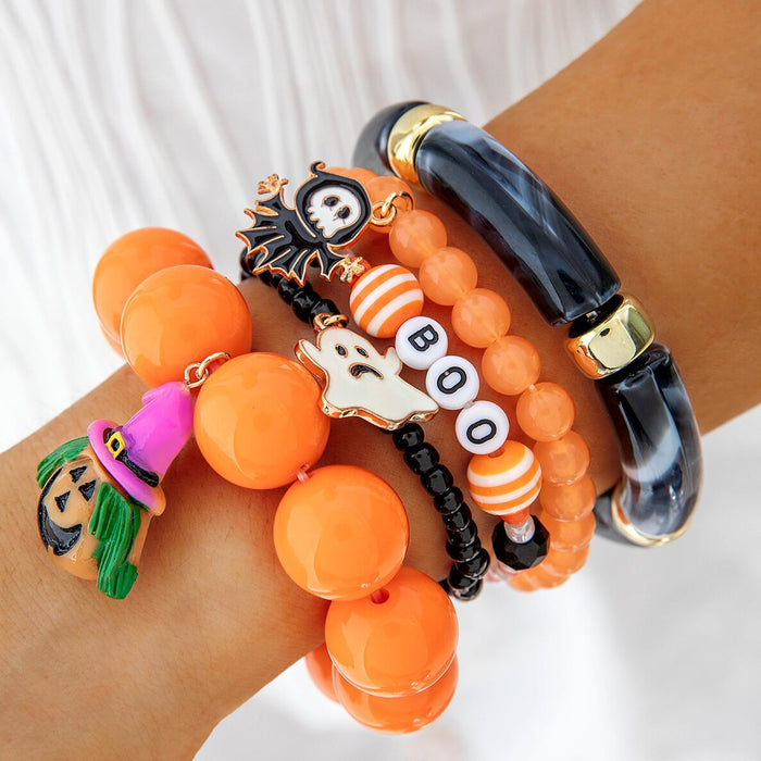 Wholesale Halloween Boutique  Skull Bat Acrylic Bead Bracelet Evil Eye Party Jewelry Accessory MOQ≥2