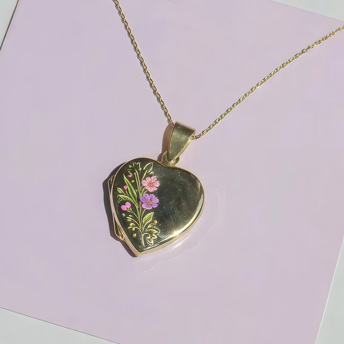 Wholesale Colorful Flower Heart Photo Box Necklace Valentine's Day Necklace