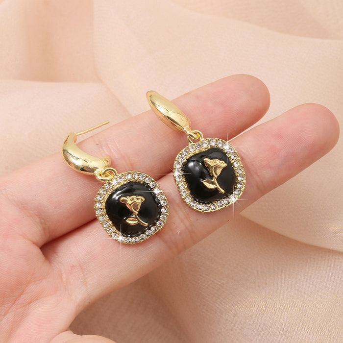 Wholesale New rose blossom earrings with a niche design, high-end and luxurious temperament, versatile accessories wholesale