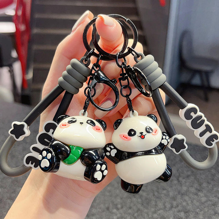 Wholesale panda key chain cute PVC doll couple school bag pendant car pendant