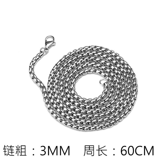 Wholesale Stainless steel square pearl necklace, titanium steel jewelry with chain, thick chain, men's snake bone chain, plain chain, simple