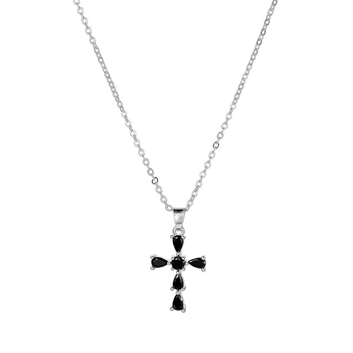 Wholesale Fashionable, trendy, personalized, versatile copper micro inlaid cross, water droplet inlaid diamond necklace accessory