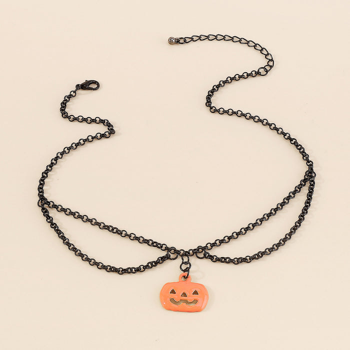 Wholesale Alloy Halloween Drip Oil Pumpkin Exaggerated Necklace JDC-NE-QianDi005