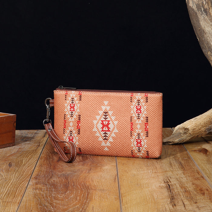 Wholesale European and American Retro Cotton and Linen Printed Western Women' s Wallet Clutch Mobile Phone Bag Bohemian Cross-Border Amazon Tk