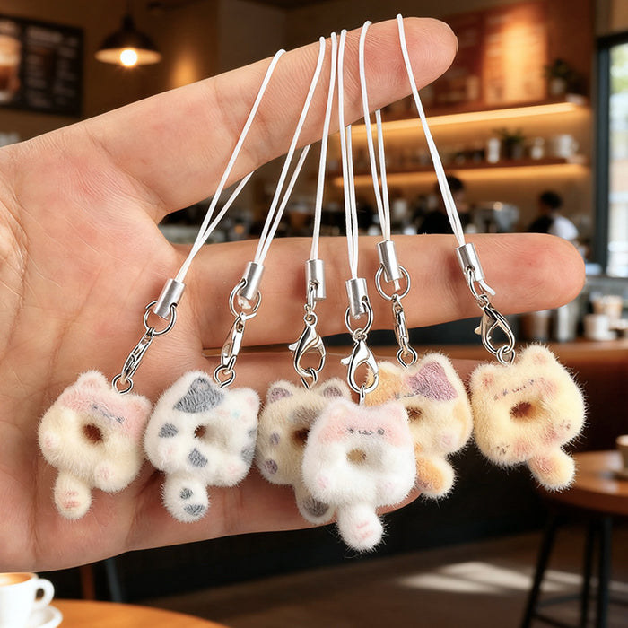 Wholesale Flocked Cat Donut Keychain