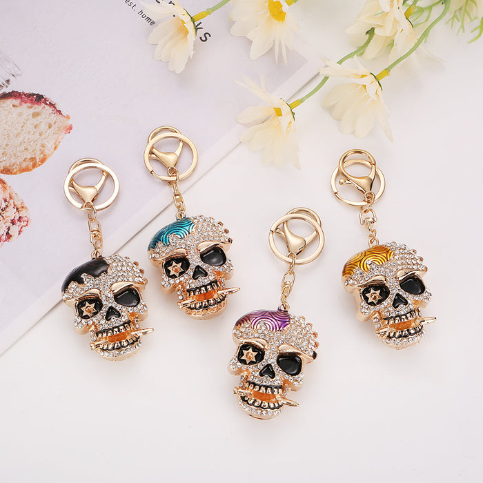 Wholesale Diamond-encrusted Halloween skull keychain alloy skull