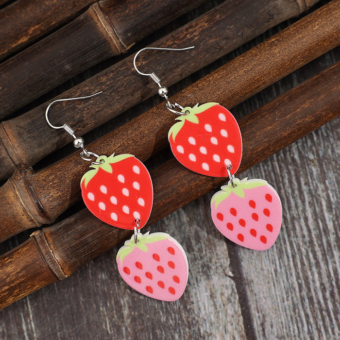 Wholesale Acrylic Earrings Two Strawberries Design Sweet Style Jewelry Accessory
