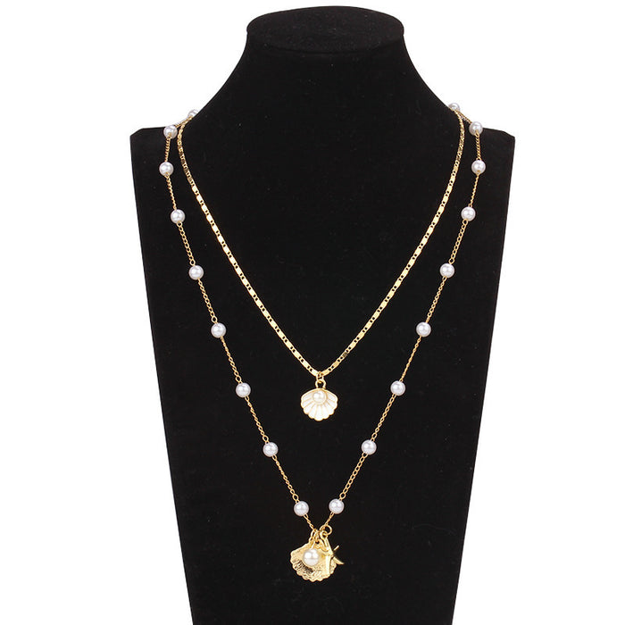 Wholesale Jewelry Shell Necklace Imitation Pearl Sea Star Necklace suit Seaside Necklace