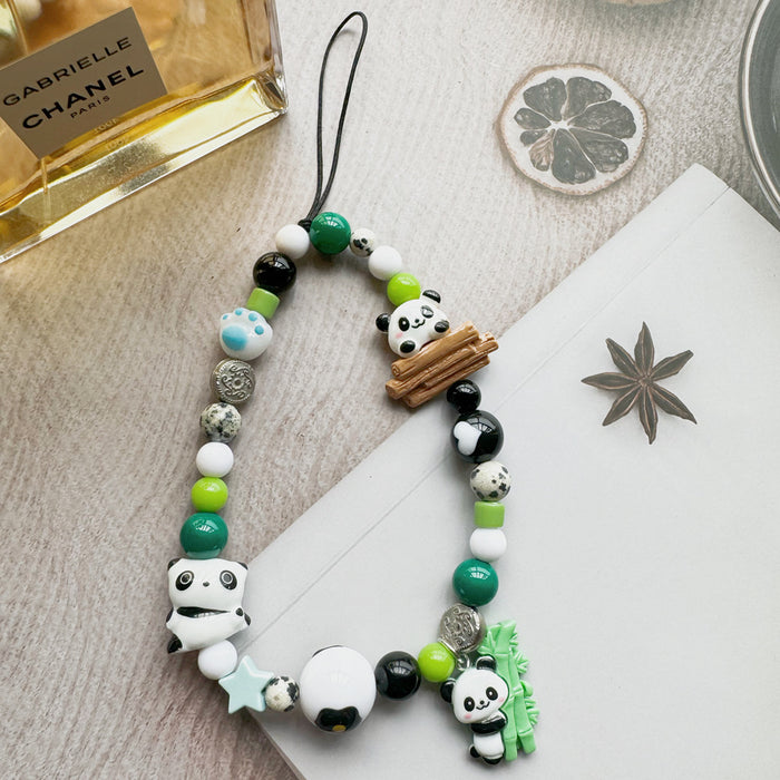 Wholesale   cartoon panda beaded mobile phone chain cute bag pendant