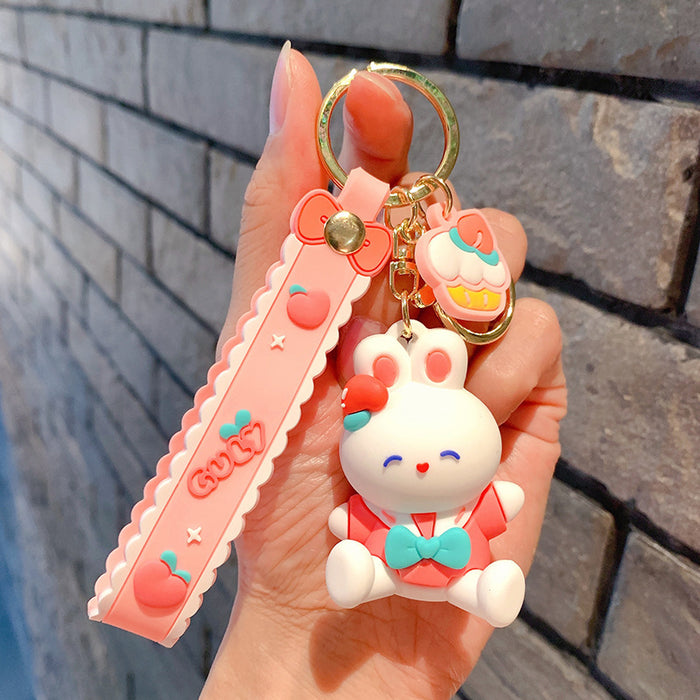 Wholesale Cartoon Bow Tie Rabbit Keychain PVC Car Key Accessory Gift