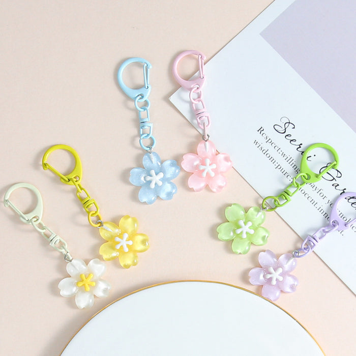 Wholesale Macaron Cherry Blossom Resin Keychain D Ring Flower Chic Bag Charm Gift