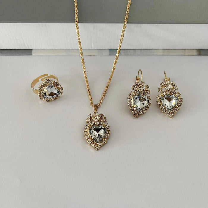 Wholesale Water Drop Love Diamond Set Necklace Earrings Rings Bridal Accessories JDC-NE-AH004