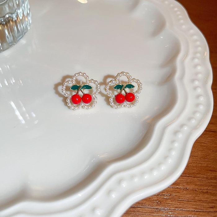 Wholesale Alloy Cherry Earrings Cute Design Fashion Jewelry Accessory