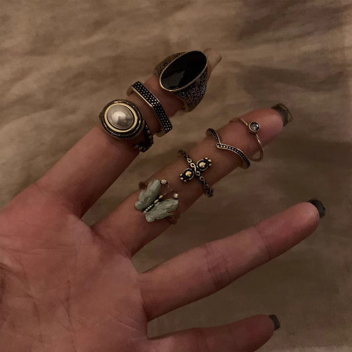 Wholesale Vintage vintage agate ring for women, niche, light luxury, high-end, unique opening index finger ring