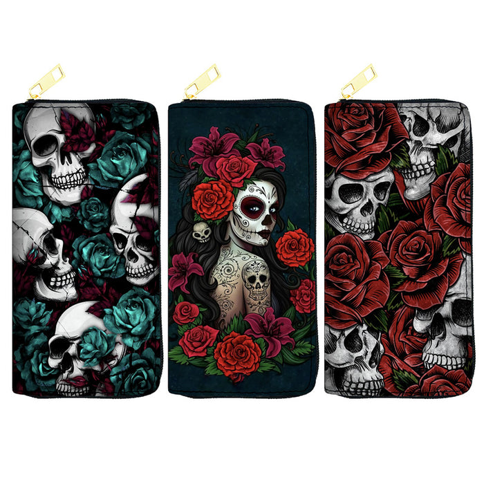 Wholesale 5pcs Cartoon Skull Print Long PU Wallet JDC-WT-JiRui010