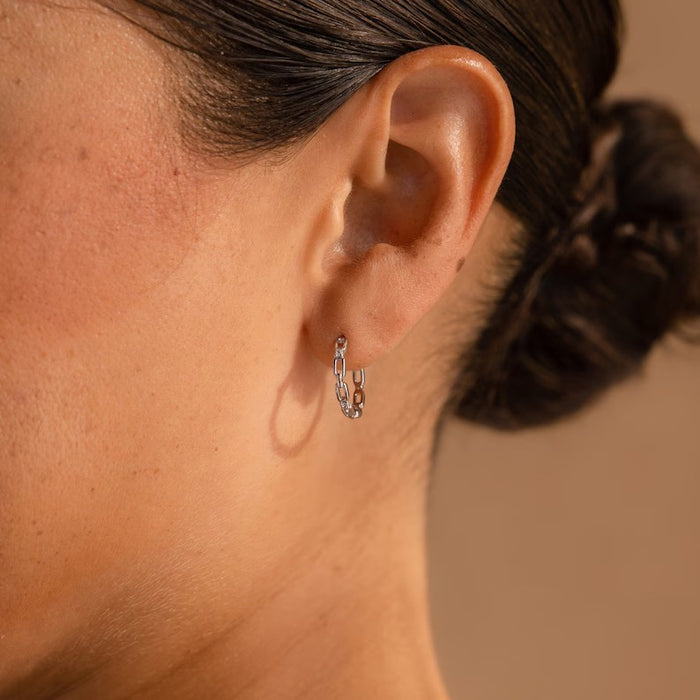 Wholesale Copper plated genuine gold micro inlaid zircon earrings, personalized C-shaped chain hollow earrings, temperament earrings