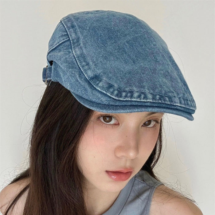 Wholesale Washed denim big brimmed beret, newsboy hat